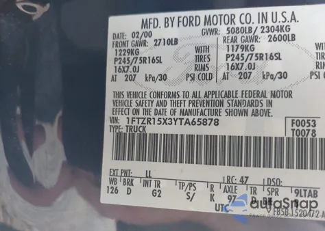 2000 Ford Ranger Xlt from USA, damaged, VIN 1FTZR15X3YTA65878